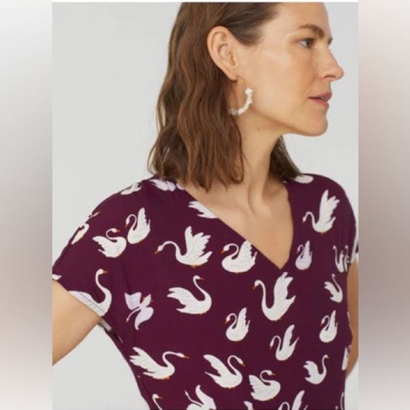 🦢Nice Things🦢 Deep Purple Swan Print Midi Dress / Size US 8 / EU 38 - Picture 6 of 15